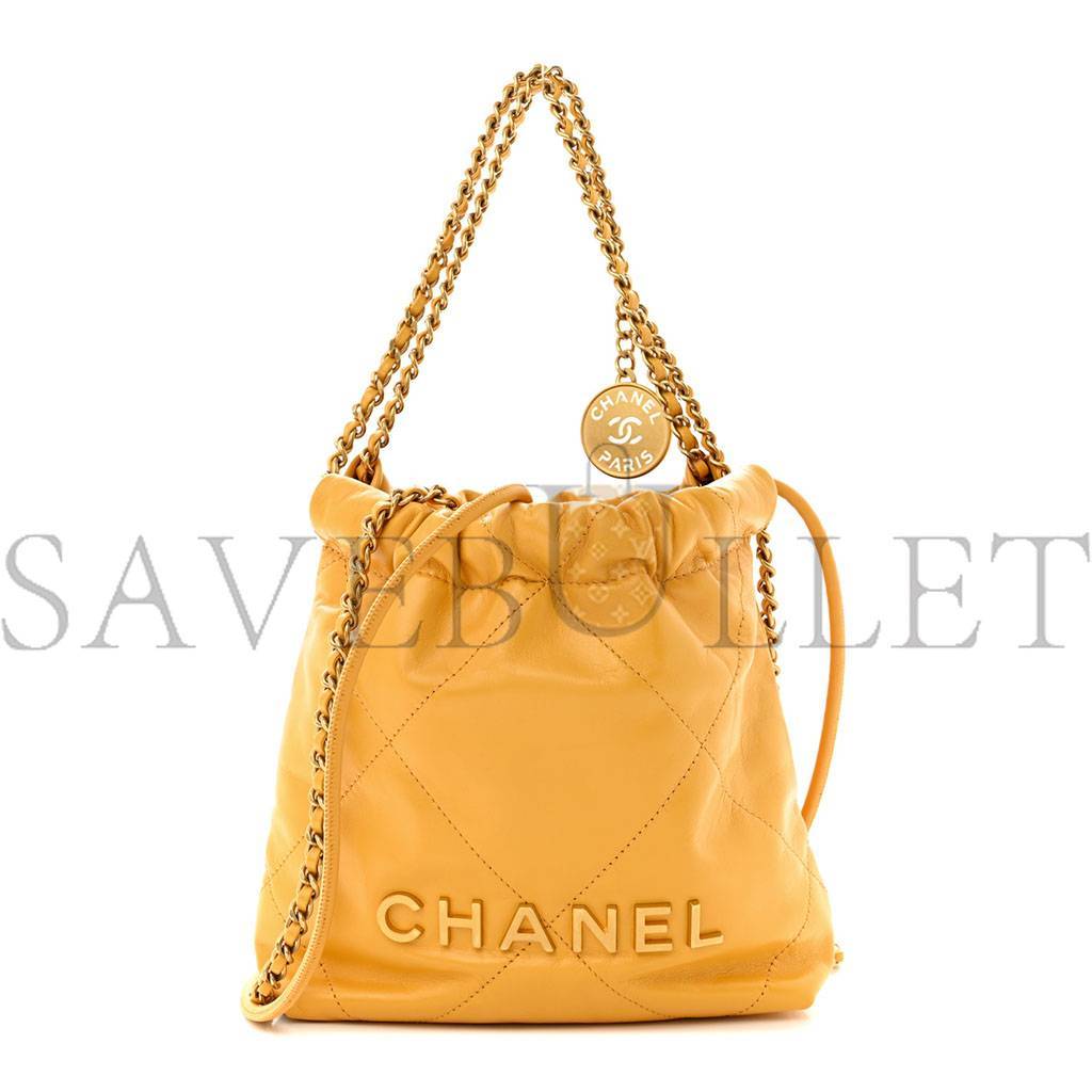 CHANEL MASTER SHINY CALFSKIN QUILTED MINI CHANEL 22 YELLOW AS3980 (20*19*6cm)